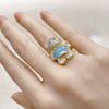 Anillo Multi Piedra 01.284.0108.2 Oro Laminado, Diseño de Osito y Baguette, con Turquoise Zirconia Cubica and Blanca Micro Pave, Pulido, Tono Dorado (One size fits all)