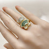 Anillo Multi Piedra 01.284.0108.3 Oro Laminado, Diseño de Osito y Baguette, con Verde Zirconia Cubica and Blanca Micro Pave, Pulido, Tono Dorado (One size fits all)