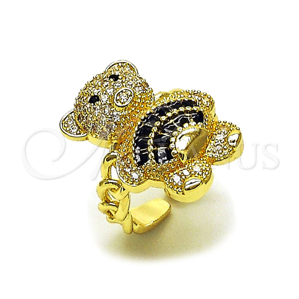 Anillo Multi Piedra 01.284.0108.4 Oro Laminado, Diseño de Osito y Baguette, con Negro Zirconia Cubica and Blanca Micro Pave, Pulido, Tono Dorado (One size fits all)