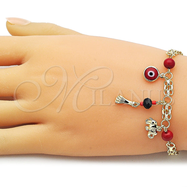 Pulsera Elegante 03.213.0363.07 Oro Laminado, Diseño de Bismarco y Ojo Griego, con Granate Perla, Pulido, Tono Dorado (05 MM Thickness, 7 Inches Length)