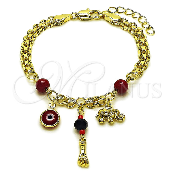 Pulsera Elegante 03.213.0363.07 Oro Laminado, Diseño de Bismarco y Ojo Griego, con Granate Perla, Pulido, Tono Dorado (05 MM Thickness, 7 Inches Length)