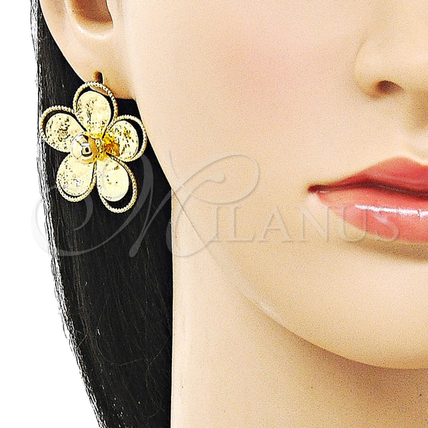 Arete Dormilona 02.282.0038 Oro Laminado, Diseño de Flor, Diamantado, Tono Dorado