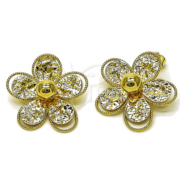 Arete Dormilona 02.282.0038 Oro Laminado, Diseño de Flor, Diamantado, Tono Dorado
