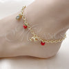 Tobillera de Dije 03.213.0364.10 Oro Laminado, Diseño de Rolo y Pina, con Blanca Micro Pave and Granate Perla, Esmaltado Rojo, Tono Dorado (04 MM Thickness, 10 Inches Length)