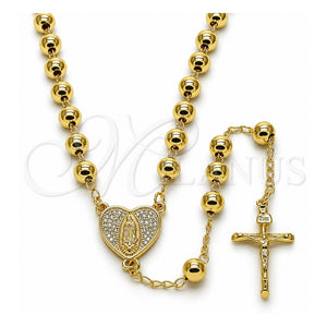 Rosario Mediano 09.213.0069.24 Oro Laminado, Diseño de Guadalupe y Crucifijo, con Blanca Micro Pave, Pulido, Tono Dorado