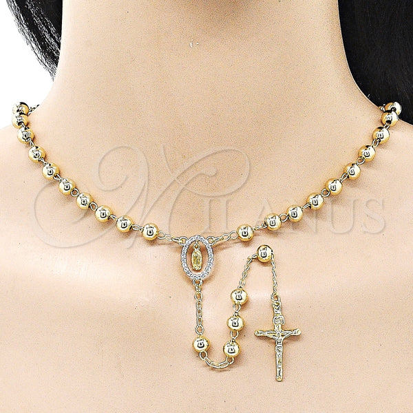 Rosario Mediano 09.213.0070.24 Oro Laminado, Diseño de Guadalupe y Crucifijo, con Zirconia Cubica Blanca, Pulido, Tono Dorado
