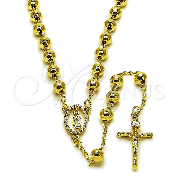 Rosario Mediano 09.213.0070.24 Oro Laminado, Diseño de Guadalupe y Crucifijo, con Zirconia Cubica Blanca, Pulido, Tono Dorado