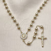 Rosario Mediano 09.213.0071.24 Oro Laminado, Diseño de Guadalupe y Crucifijo, con Blanca Zirconia Cubica, Pulido, Tono Dorado