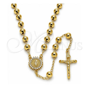 Rosario Mediano 09.213.0071.24 Oro Laminado, Diseño de Guadalupe y Crucifijo, con Blanca Zirconia Cubica, Pulido, Tono Dorado