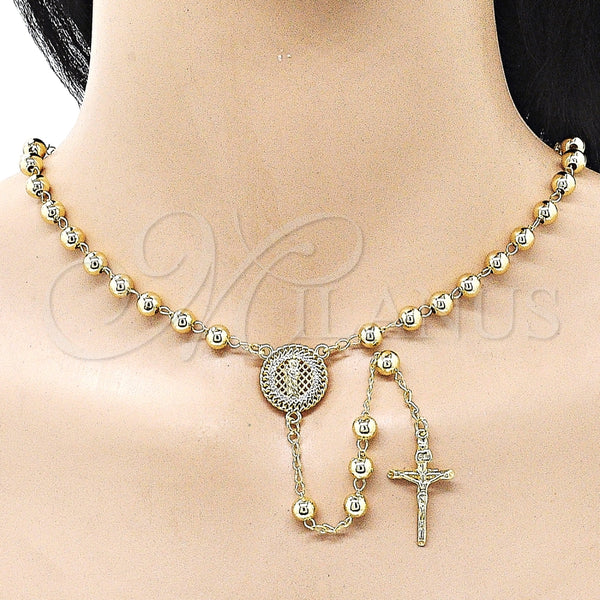 Rosario Mediano 09.213.0072.24 Oro Laminado, Diseño de San Judas y Crucifijo, con Blanca Micro Pave, Pulido, Tono Dorado