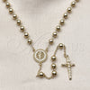 Rosario Mediano 09.213.0072.24 Oro Laminado, Diseño de San Judas y Crucifijo, con Blanca Micro Pave, Pulido, Tono Dorado
