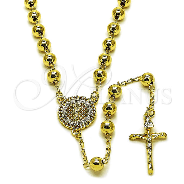 Rosario Mediano 09.213.0072.24 Oro Laminado, Diseño de San Judas y Crucifijo, con Blanca Micro Pave, Pulido, Tono Dorado