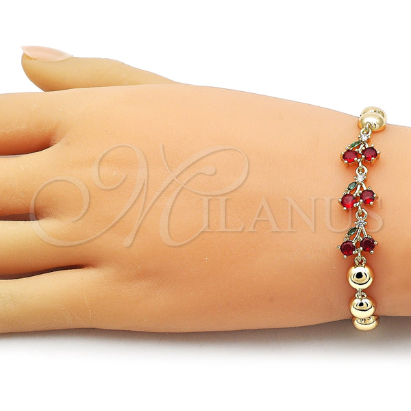 Pulsera Elegante 03.283.0475.07 Oro Laminado, Diseño de Cereza y Bola, con Granate and Verde Zirconia Cubica, Pulido, Tono Dorado (Thickness, 7 Inches Length)