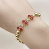 Pulsera Elegante 03.283.0475.07 Oro Laminado, Diseño de Cereza y Bola, con Granate and Verde Zirconia Cubica, Pulido, Tono Dorado (Thickness, 7 Inches Length)