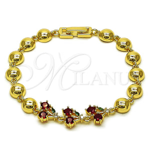 Pulsera Elegante 03.283.0475.07 Oro Laminado, Diseño de Cereza y Bola, con Granate and Verde Zirconia Cubica, Pulido, Tono Dorado (Thickness, 7 Inches Length)