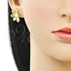 Arete Dormilona 02.341.0248 Oro Laminado, Diseño de Flor y Bola, con Marfil Perla, Pulido, Tono Dorado