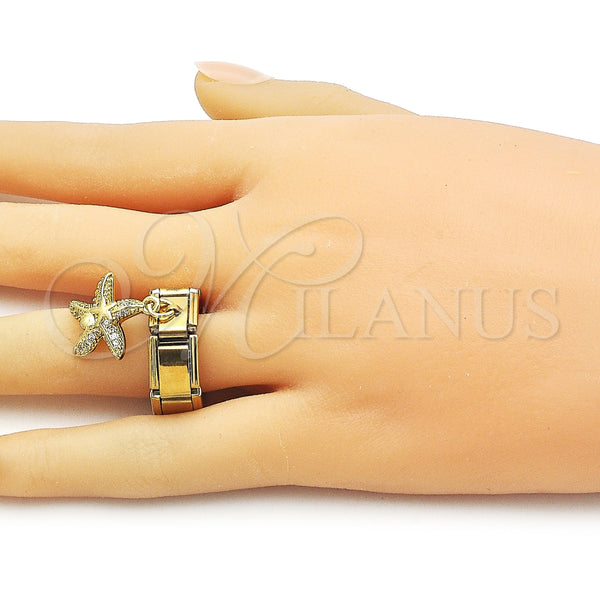 Anillo Multi Piedra 01.341.0164 Acero Inoxidable, Diseño de Estrella y Concha, con Blanca Micro Pave, Pulido, Tono Dorado (One size fits all)