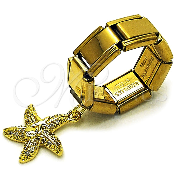 Anillo Multi Piedra 01.341.0164 Acero Inoxidable, Diseño de Estrella y Concha, con Blanca Micro Pave, Pulido, Tono Dorado (One size fits all)