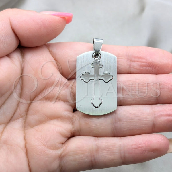 Dije Religioso 05.63.1179 Acero Inoxidable, Diseño de Cruz, Pulido, Tono Plateado