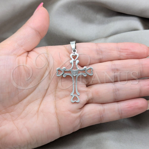 Dije Religioso 05.63.1184 Acero Inoxidable, Diseño de Cruz, Pulido, Tono Plateado