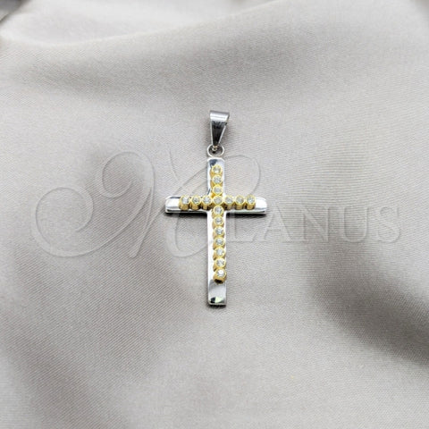 Dije Religioso 05.63.1209 Acero Inoxidable, Diseño de Cruz, con Cristal Blanca, Pulido, Acero