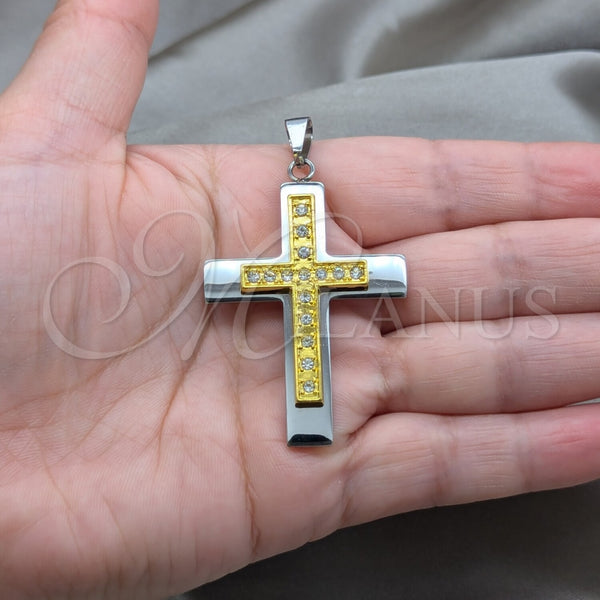 Dije Religioso 05.63.1211 Acero Inoxidable, Diseño de Cruz, con Blanca Zirconia Cubica, Pulido, Tono Plateado