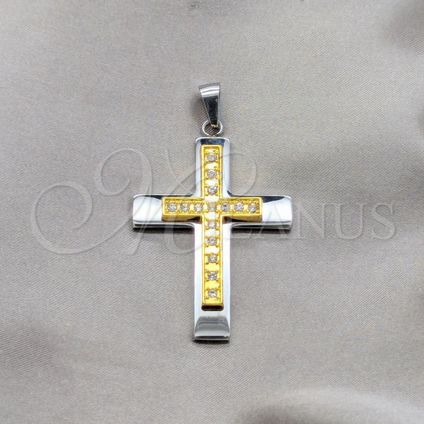 Dije Religioso 05.63.1211 Acero Inoxidable, Diseño de Cruz, con Blanca Zirconia Cubica, Pulido, Tono Plateado