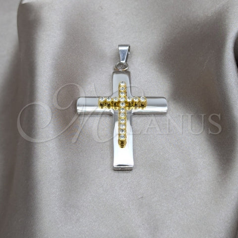 Dije Religioso 05.63.1212 Acero Inoxidable, Diseño de Cruz, con Cristal Blanca, Pulido, Acero