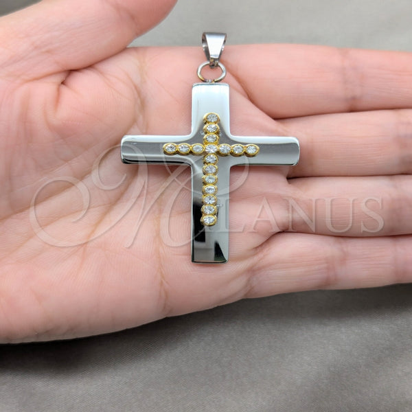 Dije Religioso 05.63.1212 Acero Inoxidable, Diseño de Cruz, con Blanca Cristal, Pulido, Tono Plateado