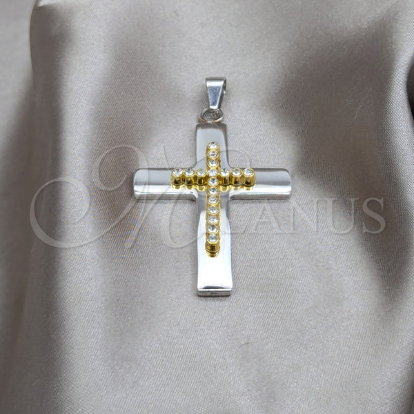 Dije Religioso 05.63.1212 Acero Inoxidable, Diseño de Cruz, con Blanca Cristal, Pulido, Tono Plateado