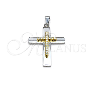Dije Religioso 05.63.1212 Acero Inoxidable, Diseño de Cruz, con Blanca Cristal, Pulido, Tono Plateado