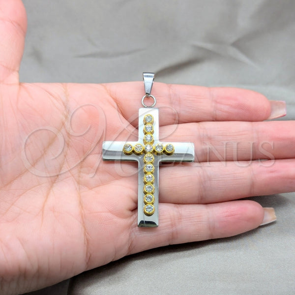 Dije Religioso 05.63.1213 Acero Inoxidable, Diseño de Cruz, con Blanca Cristal, Pulido, Tono Plateado