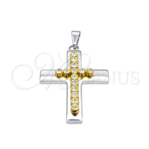 Dije Religioso 05.63.1213 Acero Inoxidable, Diseño de Cruz, con Blanca Cristal, Pulido, Tono Plateado
