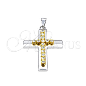 Dije Religioso 05.63.1213 Acero Inoxidable, Diseño de Cruz, con Blanca Cristal, Pulido, Tono Plateado