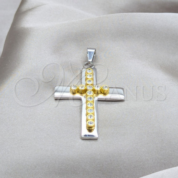 Dije Religioso 05.63.1213 Acero Inoxidable, Diseño de Cruz, con Blanca Cristal, Pulido, Tono Plateado