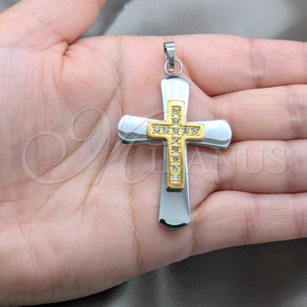 Dije Religioso 05.63.1214 Acero Inoxidable, Diseño de Cruz, con Blanca Zirconia Cubica, Pulido, Tono Plateado