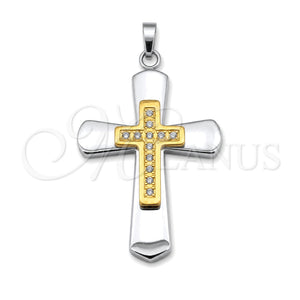 Dije Religioso 05.63.1214 Acero Inoxidable, Diseño de Cruz, con Blanca Zirconia Cubica, Pulido, Tono Plateado