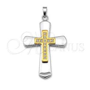 Dije Religioso 05.63.1214 Acero Inoxidable, Diseño de Cruz, con Blanca Zirconia Cubica, Pulido, Tono Plateado
