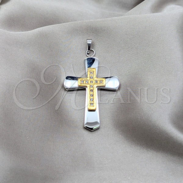 Dije Religioso 05.63.1214 Acero Inoxidable, Diseño de Cruz, con Blanca Zirconia Cubica, Pulido, Tono Plateado
