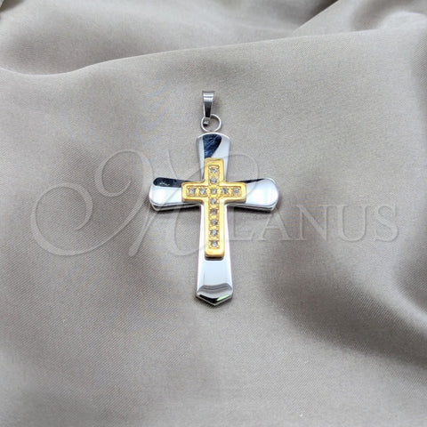 Dije Religioso 05.63.1214 Acero Inoxidable, Diseño de Cruz, con Blanca Zirconia Cubica, Pulido, Tono Plateado