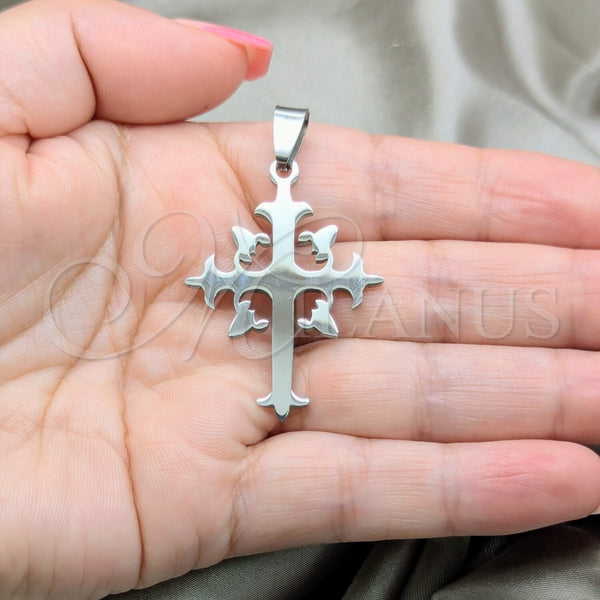 Dije Religioso 05.63.1216 Acero Inoxidable, Diseño de Cruz, Pulido, Tono Plateado