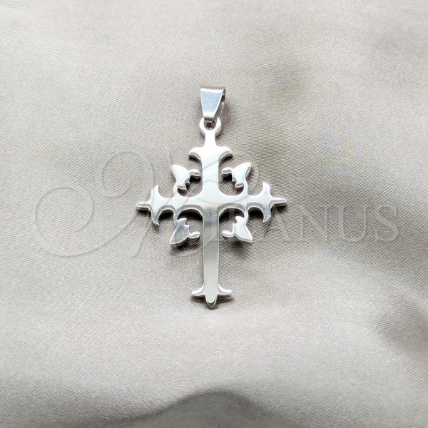 Dije Religioso 05.63.1216 Acero Inoxidable, Diseño de Cruz, Pulido, Tono Plateado