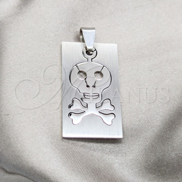 Dije Religioso 05.63.1218 Acero Inoxidable, Diseño de Calavera, Pulido, Tono Plateado