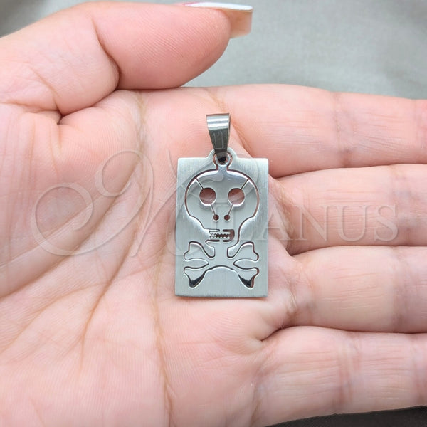Dije Religioso 05.63.1219 Acero Inoxidable, Diseño de Calavera, Pulido, Tono Plateado