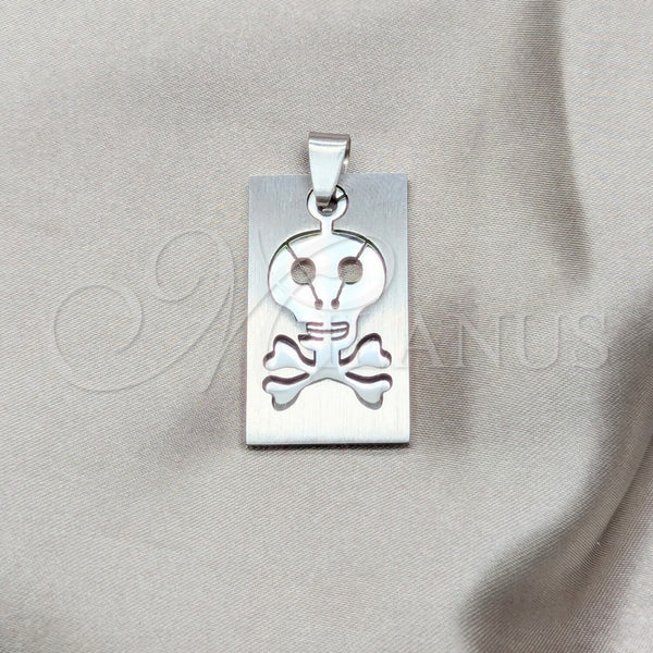 Dije Religioso 05.63.1219 Acero Inoxidable, Diseño de Calavera, Pulido, Tono Plateado