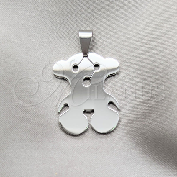 Dije Elegante 05.63.1220 Acero Inoxidable, Diseño de Osito, Pulido, Tono Plateado
