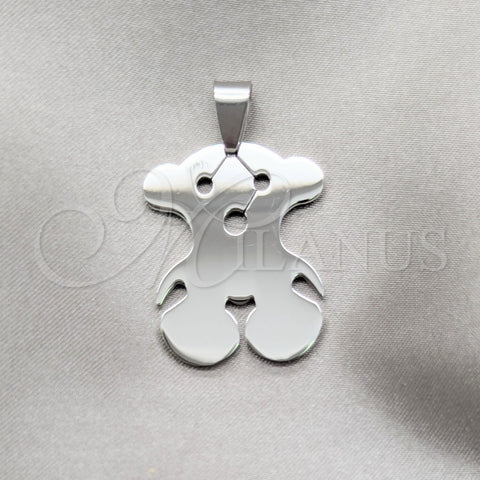 Dije Elegante 05.63.1220 Acero Inoxidable, Diseño de Osito, Pulido, Tono Plateado