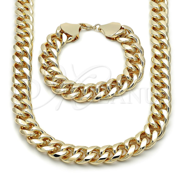 Collar y Pulsera 06.331.0008 Oro Laminado, Diseño de Miami Cubana, Pulido, Tono Dorado