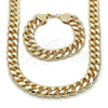 Collar y Pulsera 06.331.0008 Oro Laminado, Diseño de Miami Cubana, Pulido, Tono Dorado