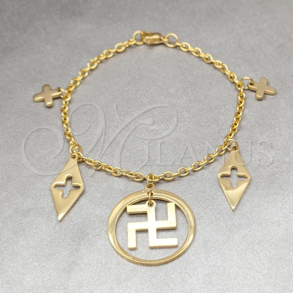 Pulsera de Dije 03.63.22960.07 Acero Inoxidable, Diseño de Diamante, Pulido, Tono Dorado (03 MM Thickness, 7 Inches Length)